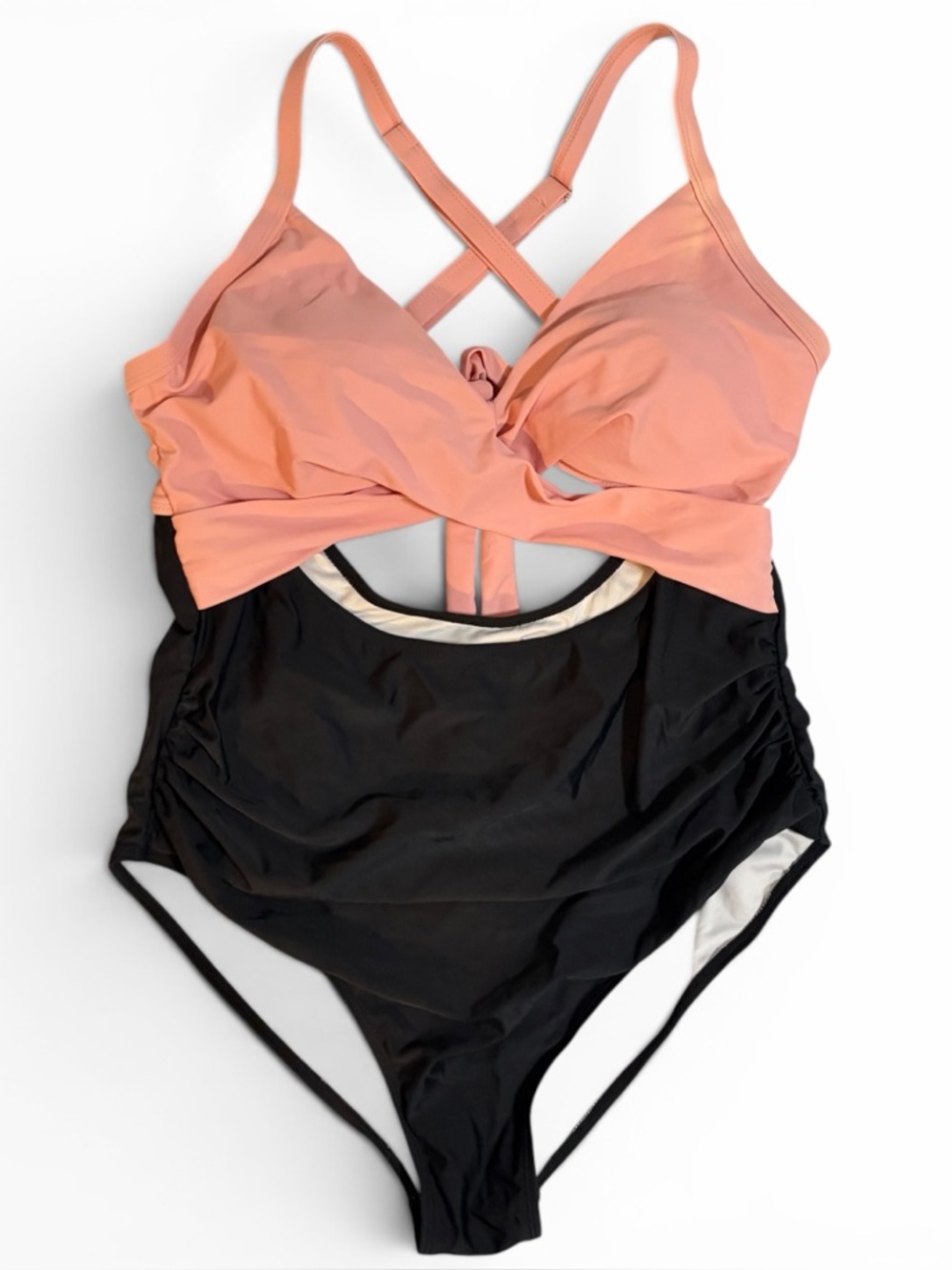 EOMENIE Pink & Black Two Tone One-Piece Women’s Swimsuit, XL